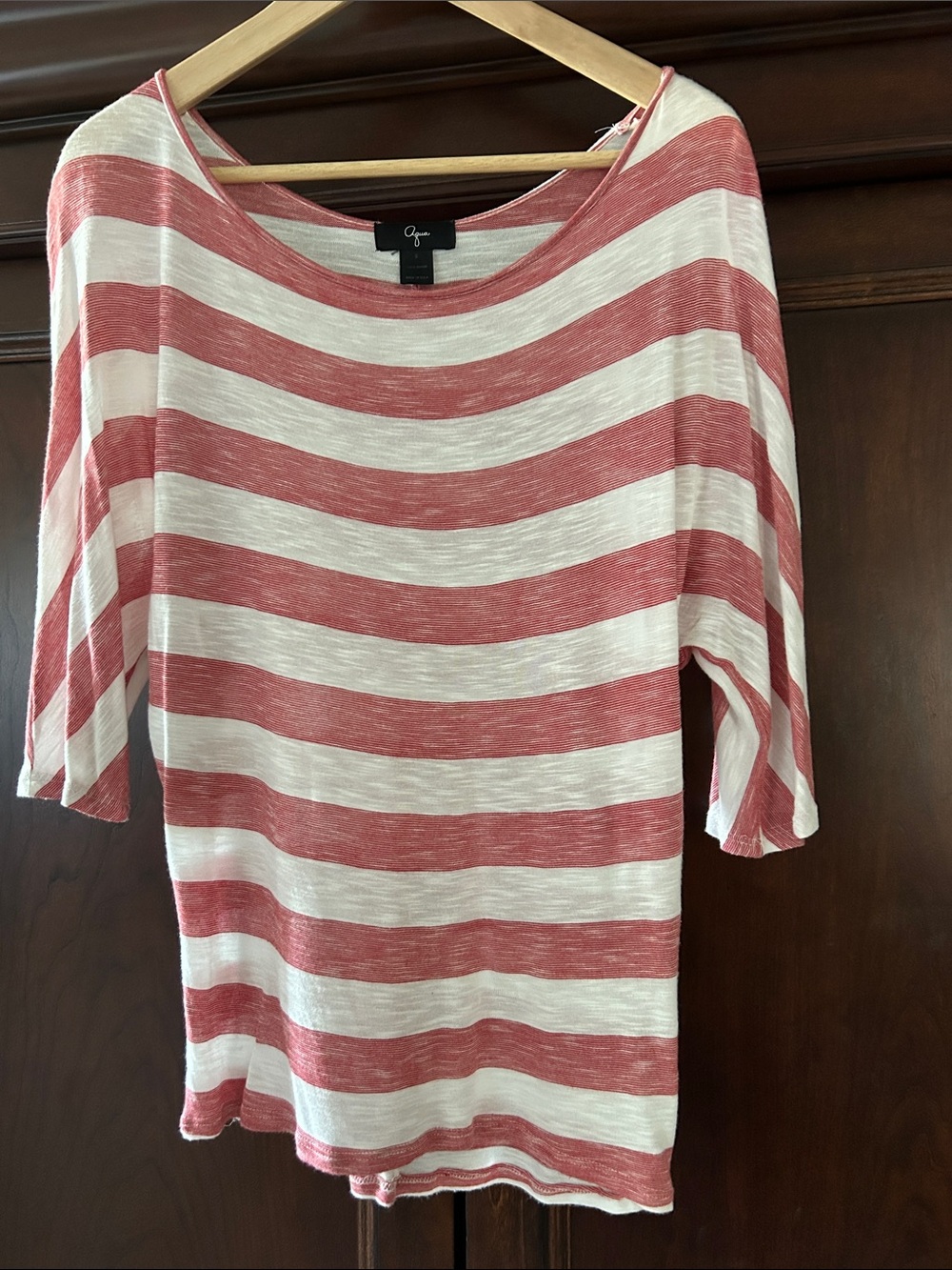Aqua Striped Boatneck Short Sleeve Top